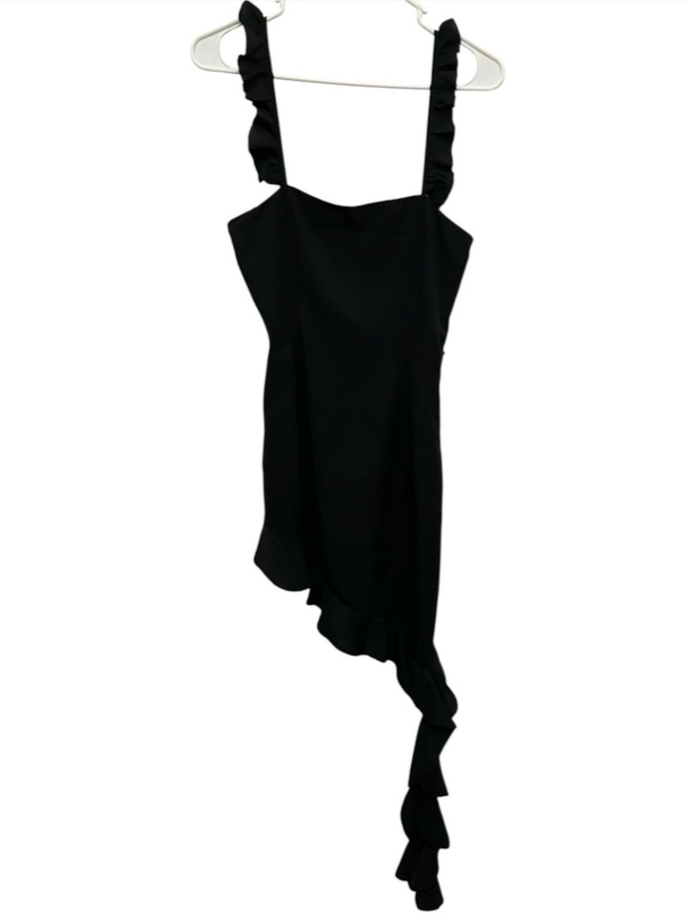 meshki maeve asymmetrical ruffle mini dress black